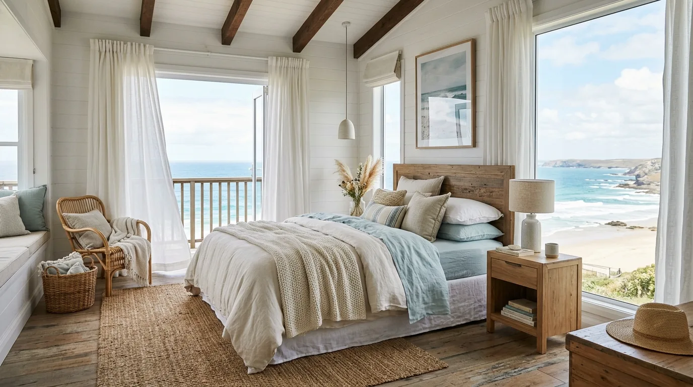 Keep the palette low contrast and quietly soothing inspiration for a coastal bedroom.